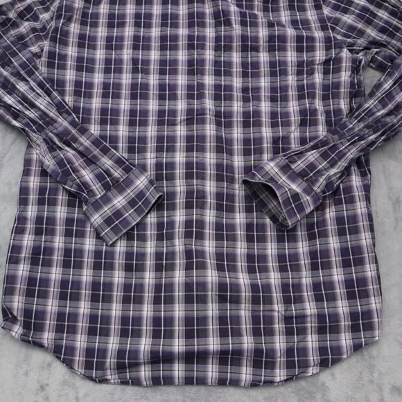 Michael Kors Shirt Mens L Purple Plaid Button Up Long Sleeve Collared Top - Picture 14 of 16